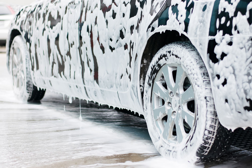 car covered in white foam